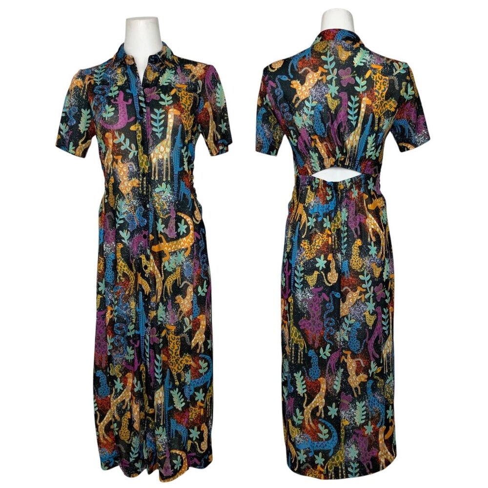 Multicolor Animal Print Midi Dress with Tie Back